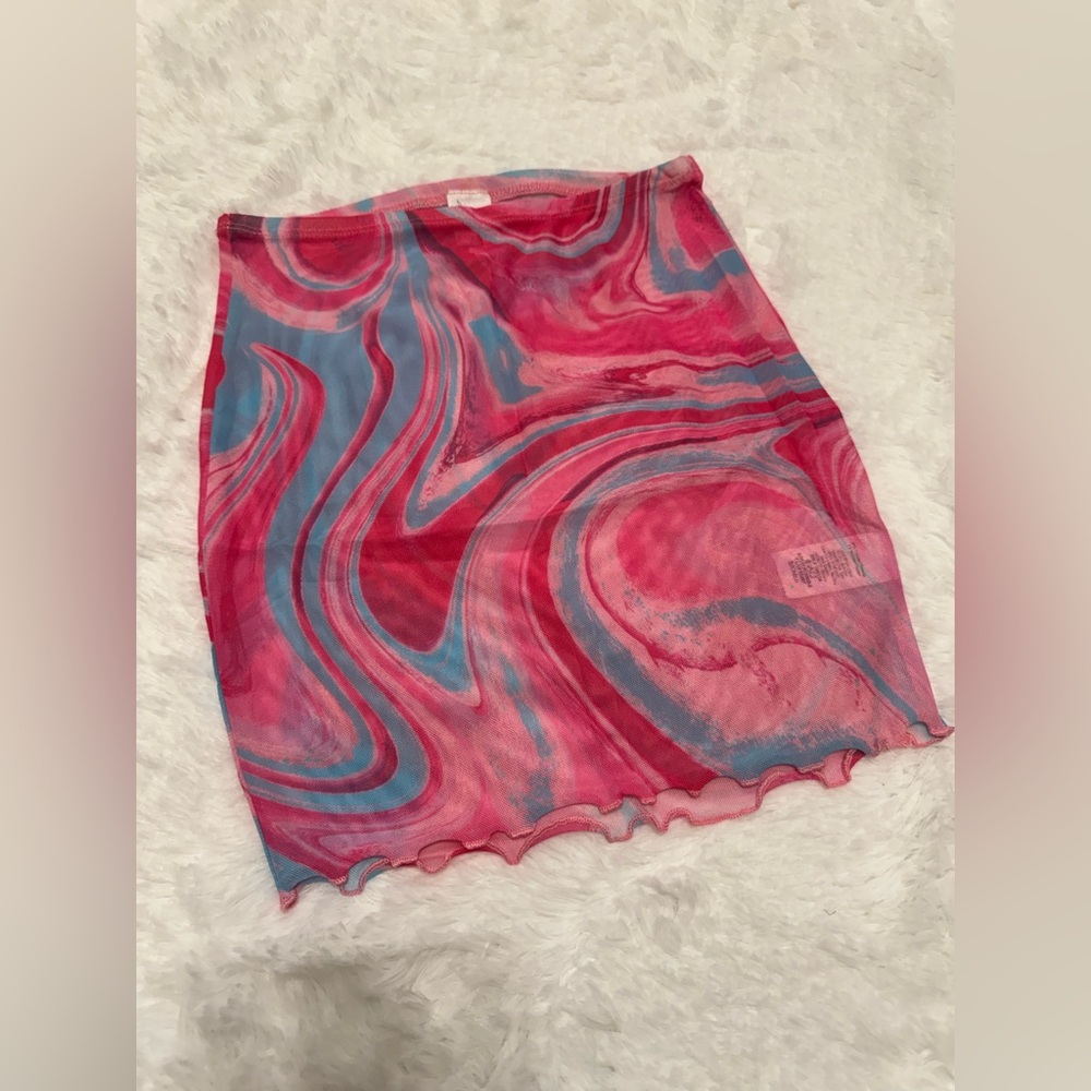 New small pink tye dye mesh sheer mini skirt boho hippie festival rave outfit